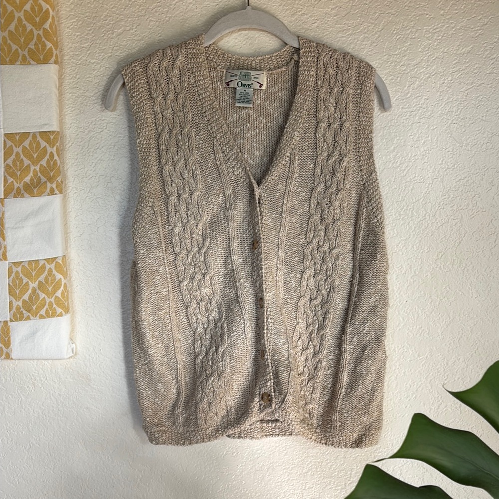 vintage orvis Tan Cable Knit Sweater Vest